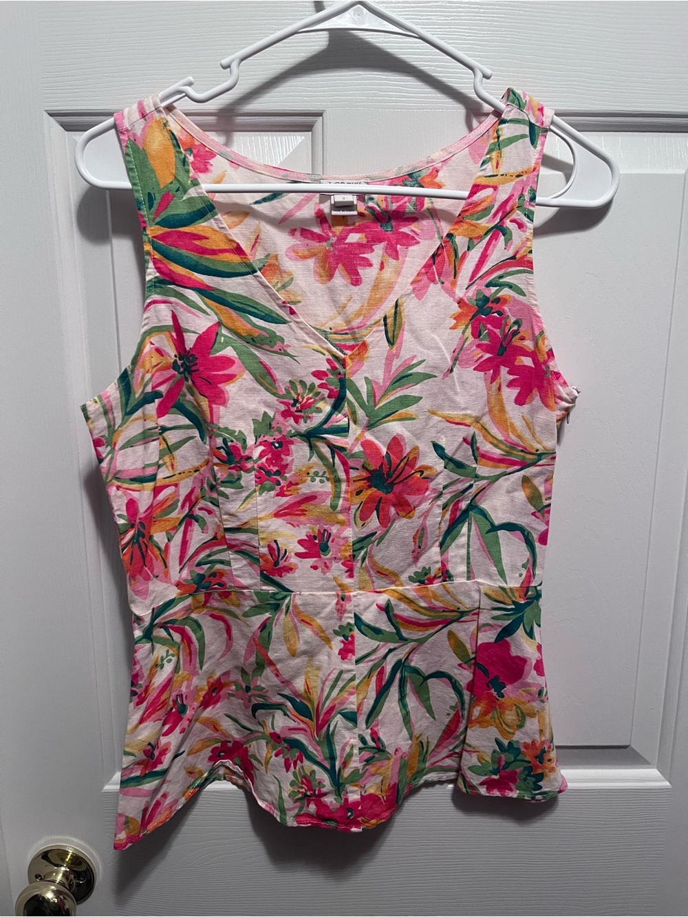 J. Crew Pink Floral V-Neck Tank Top